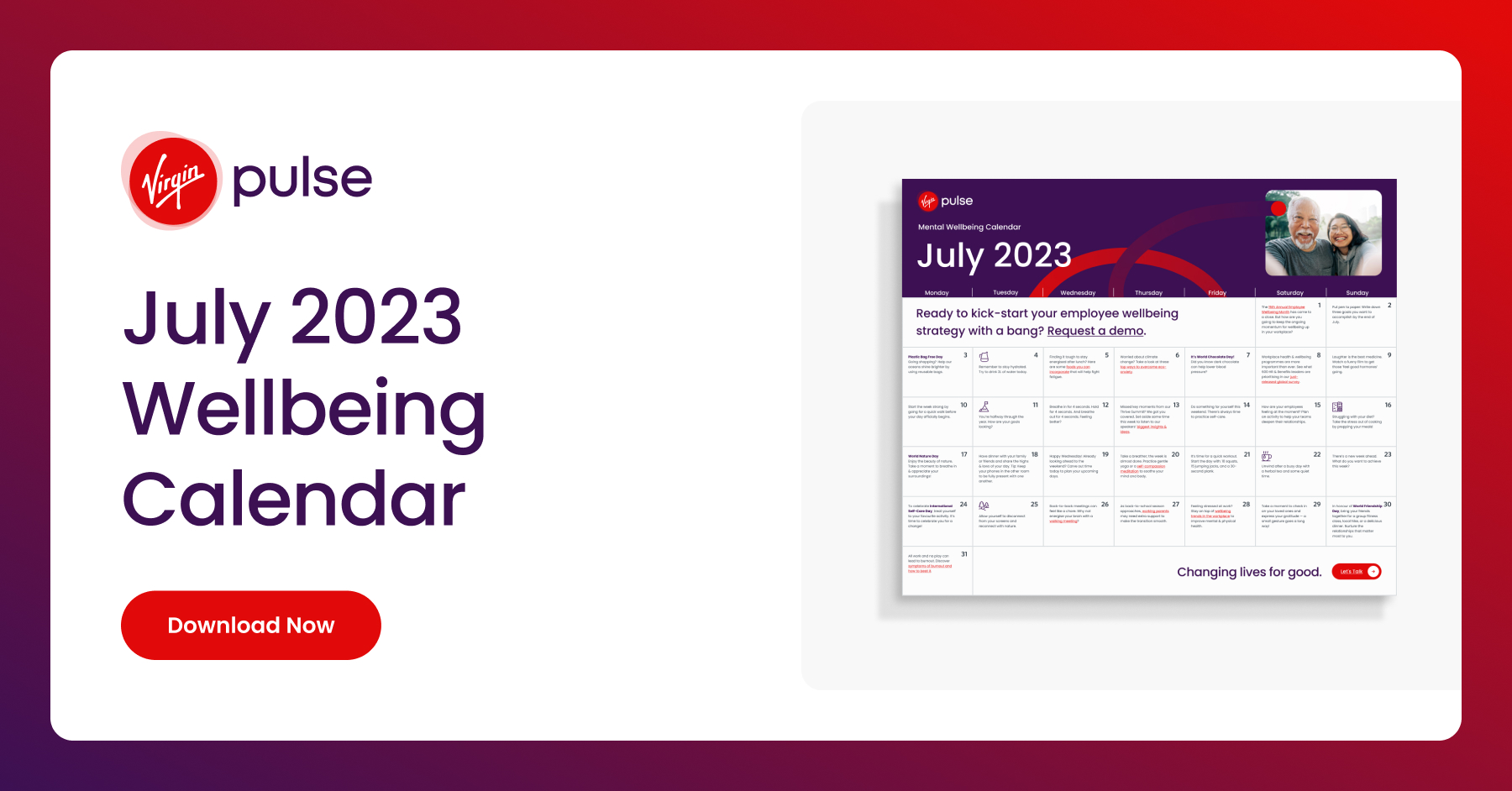 July 2023 Mental Wellbeing Calendar Virgin Pulse